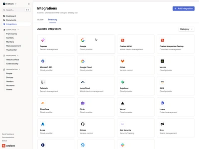 Integrations Listing Page - Directory cards connections directory figma grid hover integration integrations minimal product design saas sidebar tabs ui design ui ux web