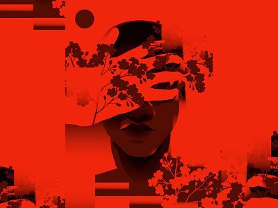 Red lights abstract composition design editorial editorial portrait floral floral pattern hand hand illustration illustration laconic lines man man portrait minimal portrait portrait illustration poster red lights