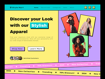 Neubrutalism Style Landing Page for Fashion E-Commerce Website beauty products branding brutal e commerce fashion websites hero section illustration landing page neobrutalism neon colors neubrutalism nft product design retro stylish website trendy website ui ux web design websites