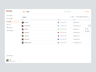Immobilis - leads / simple listing add lead b2b b2c crm leads minimal properties real estate saas web app