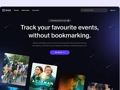 Hero section for an events tracking website app branding colors design hero home illustration landing product design typography ui