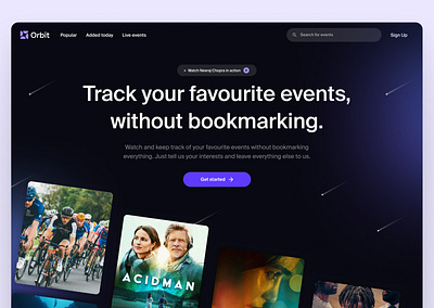 Hero section for an events tracking website app branding colors design hero home illustration landing product design typography ui