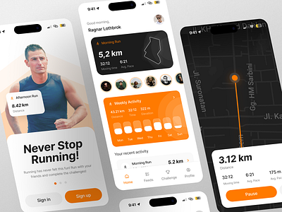 Running Companion App UI activitytracking appdesign fitnessapp fitnessjourney healthyliving mobileappdesign moderndesign runningapp runningtracker uiuxdesign userinterface uxdesign