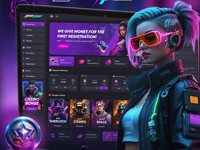 Cyberpunk Casino Website – Enter the Future of Gaming casino style casino website cyber cyber punk design design inspiratio figma design futuristic game design hi tech illustration lime agency neon premium design sci fi ui uiux web design webdesign studio