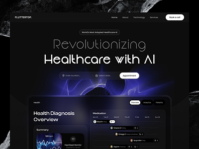 AI Website Design for Healthcare ai ai ui ai web design ai website clinic fluttertop health health app healthcare healthcare app hero section hospital medical medical app medical care patient web design website website design wellness