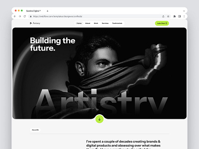 Artistry - Webflow Portfolio Template design design portfolio elegant landing landing page light marketer portfolio template testimonial ui uiux unified ui unifiedui user interface ux website