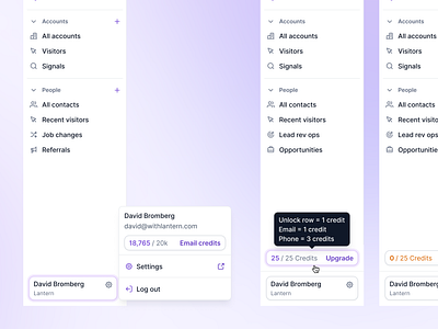 Lantern's improved sidebar apollo credit credit system credits crm dashboard design hover state interactions menu menu bar saas salesforce sidebar sidebar menu ui