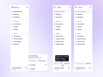 Lantern's improved sidebar apollo credit credit system credits crm dashboard design hover state interactions menu menu bar saas salesforce sidebar sidebar menu ui