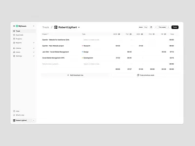 Myhours.com - Track page Redesign clickup clockify daily summary product design saas task tracking time docter time tracking timechamp toggl ui ux