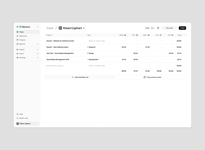 Myhours.com - Track page Redesign clickup clockify daily summary product design saas task tracking time docter time tracking timechamp toggl ui ux