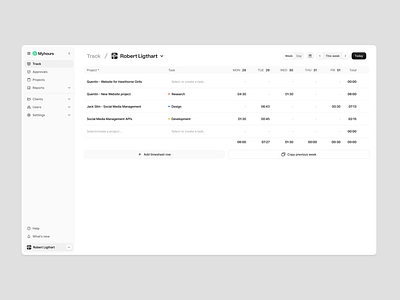 Myhours.com - Track page Redesign clickup clockify daily summary product design saas task tracking time docter time tracking timechamp toggl ui ux