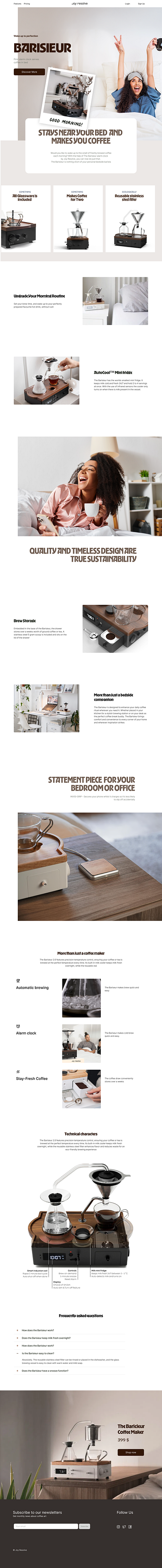 Landing page for coffe machines Barisieur landing cofee