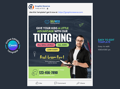 Tutoring Social Media Post Template Canva canva social media design social media design social media post social media template tutoring service tutoring social media design tutoring social media post