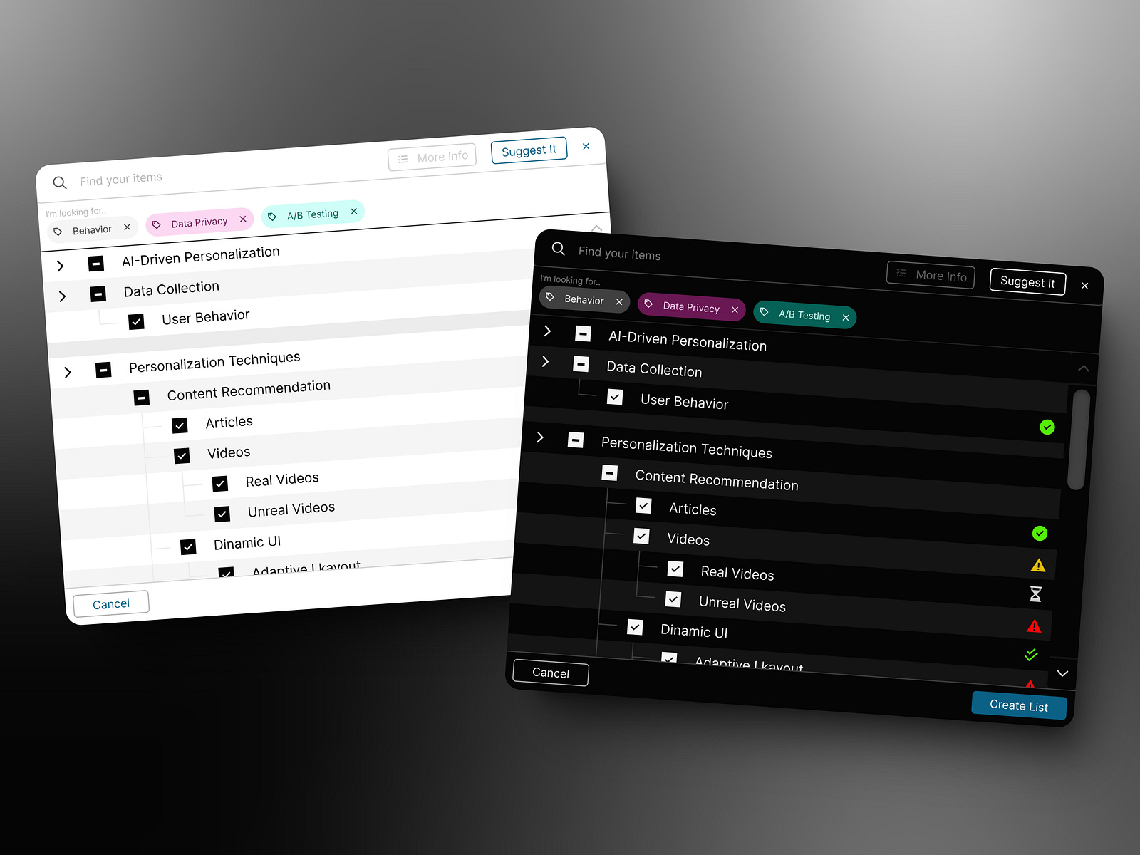 Tree View Design for Personalized UX by Buse Bilger on Dribbble image.