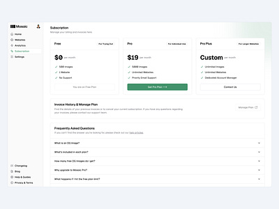 In App Pricing UI 🍭 design faq minimal nav pricing saas side sidebar subscription ui web design