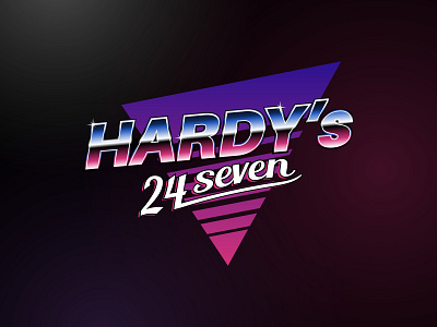 Hardy's 24 Seven retro 80s logo 80s bold colors classic disco funky geometric gradient logo design miami vice neon nostalgic old school pop culture retro retro typography retro wave synthwave throwback vibrant vintage