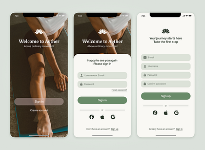 User-Friendly Sign Up for Aether Wellness App app booking app branding design log in logo minimal mobile mobile app sign up ui ui design uiux user friendly user interface