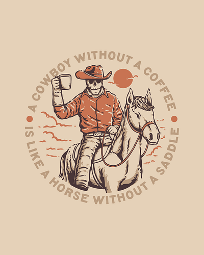 Vintage Retro Skull Cowboy with Coffee Quotes animation branding design graphic design illustration logo motion graphics mountain nature ui ux vector