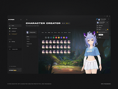 Hyper Desktop Vtube App - Avatar Builder app design avatar dark dashboard design desktop app desktop ui games gaming interface pc product product design stream ui ux vtube vtuber vtubing