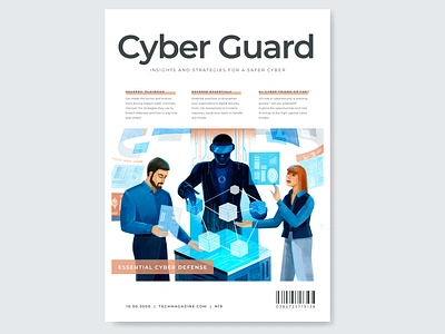 Editorial Art for Cybersecurity: Unity of AI and Human Forces ai analytics article bussines charts cyber data editorial guard illustration logistic magazine robot security team tech technology website