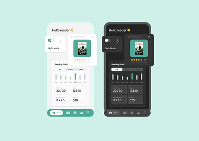 Book Nest - book tracking app app design dark mode light mode ui