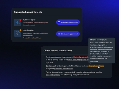 X-ray Diagnosis - Interactive Medical Glossary ai analysis app application dark mode design diagnosis doctor image to text medical minimal scan ui ux x ray xray