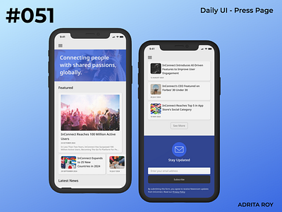Daily UI 051 - Press Page app design branding dailychallenge dailyui dailyui 51 design portfolio figma interactive design mobile mobile ui news press page product design ui uiux user centered design user experience ux