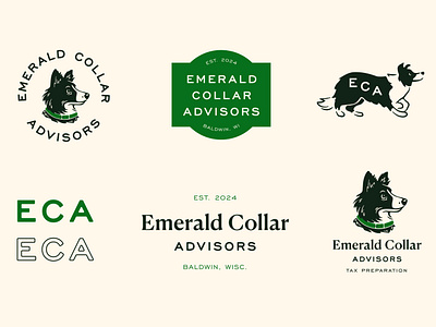 Emerald Collar Advisors border collie brand identity branding cpa dog emerald graphic design identity design illustration illustrator logo logotypes midwest small business tax tax preparation typography vector vintage wisconsin