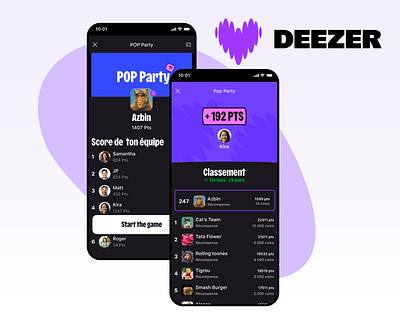 Deezer : Blintest plus stimulant & social blindtest challenge classement deezer figma game product design ui ux