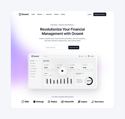 SaaS Landing Page, Ocsent Hero Section 🚀 cleanui creativedesign dashboarddesign designinspiration designprocess digitalproduct fintechdesign interactiondesign landingpage minimalistdesign motion graphics productdesign responsivedesign saasdesign uidesign uiux userexperience userinterface uxdesign webdesign