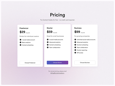 Pricing / Price Comparison for ContentCaddy.io design ui ui ux ui design ux