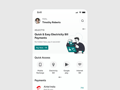 Bill Payment App - Clean and minimal UI app bill payment clean ui minimal mobile payment ui