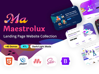 Maestrolux Landing Page Website Collection 3d bitcoin blockchain bootstrap corporate cryptocurrency dark mode finance homepage html illustration jquery landing page material ui mobile apps payment rtl single page ui ux