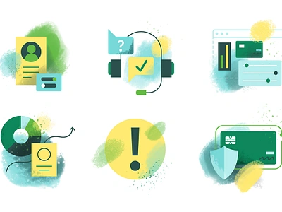 Financial Spot Illustrations - Set 1 abstract app branding design finance financial flat green icon icons illustration money tech texture ui ux vector watercolor