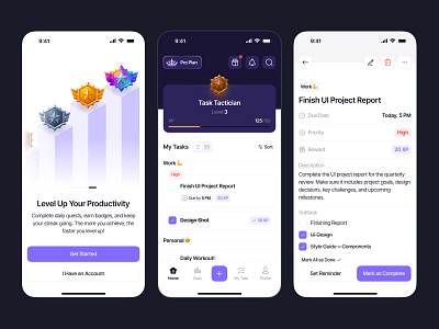 Achievr - Gamification To-do List App app checklist design game gamification leaderboard level management mobile planner productivity purple task to do list ui ui design uiux