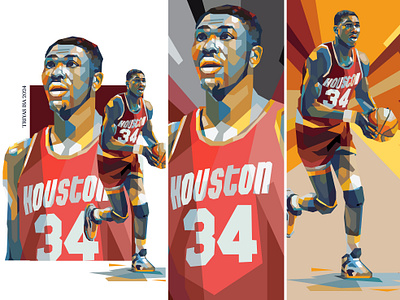 Hakeem Olajuwon ball basketball basketball player colorful illustration inspirational portrait portrait illustration red sport sport player sport poster vector vectorart vintage color