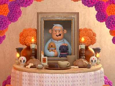 Ofrenda 3d altar art c4d character design diademuertos family illustration love mexico offering ofrenda render traditions vago3d