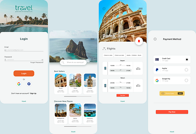 TRAVEL App: Fictional Project. app art branding design flat graphic design illustration illustrator logo typography ui ux vector web web design website