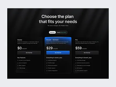 Pricing Page - Dark Mode dark mode pricing pricing page pricing website ui design ui page uiux uiux design ux design uxui uxui design