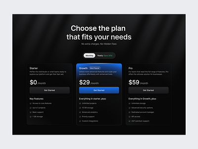 Pricing Page - Dark Mode dark mode pricing pricing page pricing website ui design ui page uiux uiux design ux design uxui uxui design