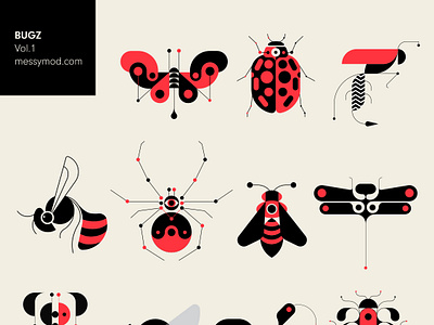 BUGZ Vol.1 Vector Pack adamg bee beetle black bugs download dragonfly for sale geometric illustration insects messymod modernism red scorpion spider vector art vector illustration wasp