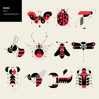 BUGZ Vol.1 Vector Pack adamg bee beetle black bugs download dragonfly for sale geometric illustration insects messymod modernism red scorpion spider vector art vector illustration wasp