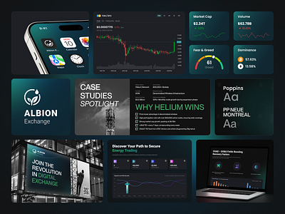 Albion Exchange: Revolutionizing Digital Finance albionexchange branding casestudies cryptoexchange darktheme datavisualization digitalbillboard digitalfinance financedashboard fintechui investmentplatform modernui tokenization typography web3design