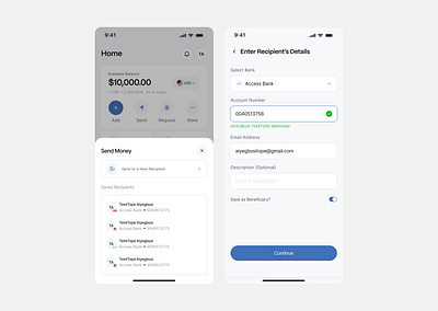 Send Money Flow - New Recipient design fintech ui ui design ux ux design