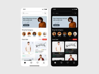 E-Commerce App - Light And Dark Mode dark mode ecommerce light mode minimal mobile mobile app mobile ui ui ux design