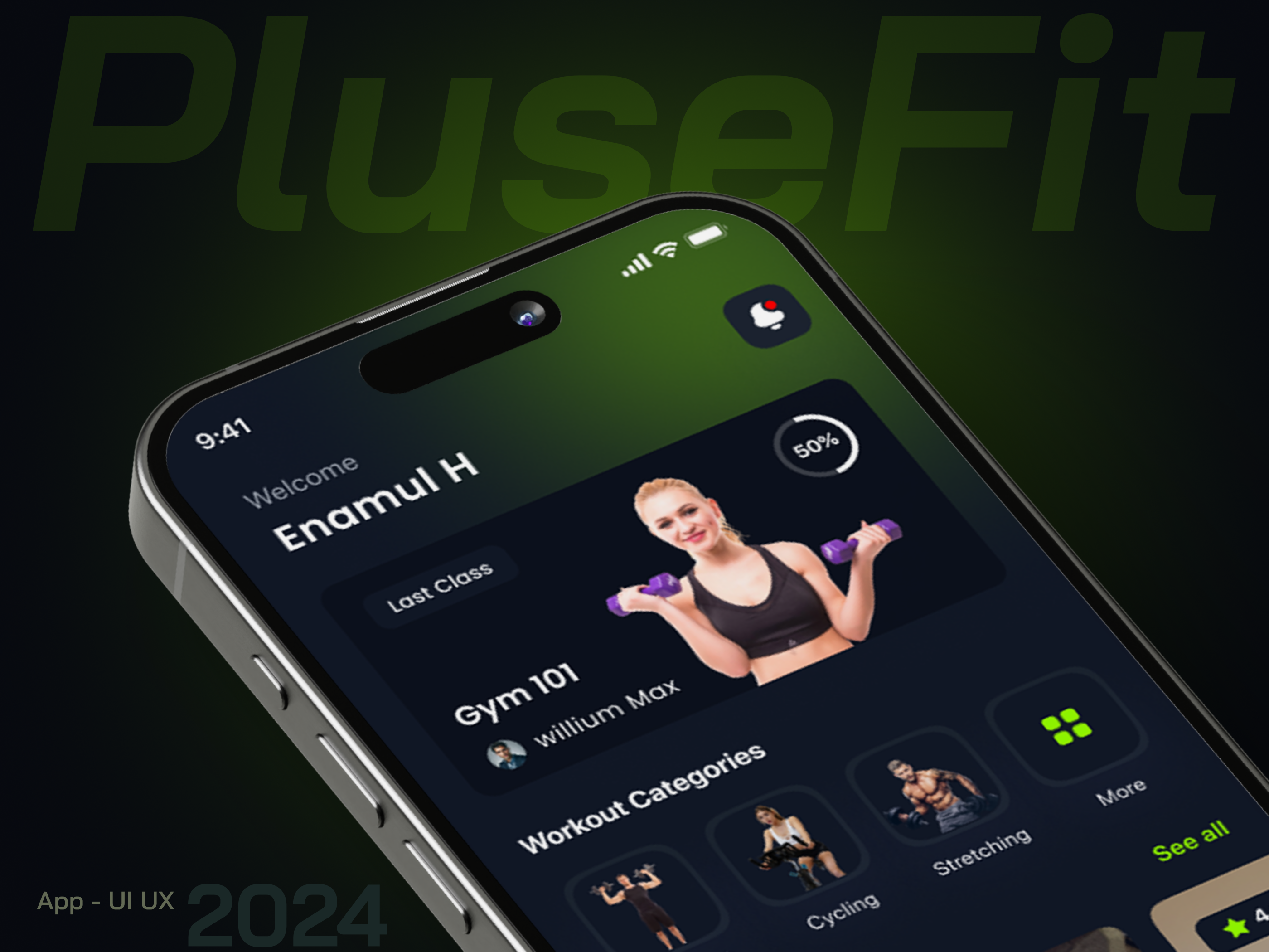 PluseFit | Fitness App Design - UI UX app design diet fitness gym gym managment health interface mobile mobile app ui user interface ux wealness wealnessapp workout workout app yoga