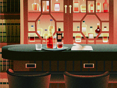 The Whiskey Library art deco atmosphere bar illustration interior whiskey library