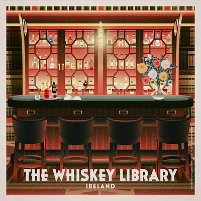 The Whiskey Library art deco atmosphere bar illustration interior whiskey library