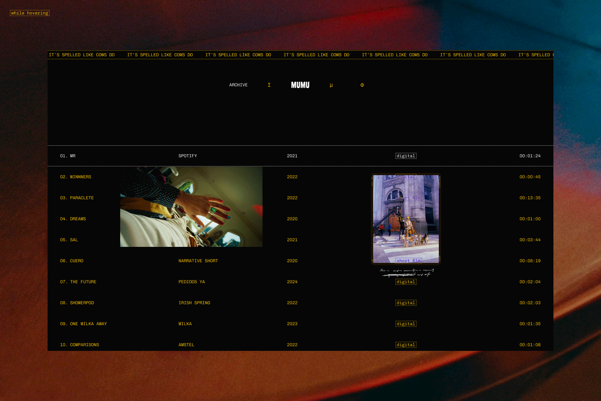 Mumu web archive archive desing hovering ui ux web