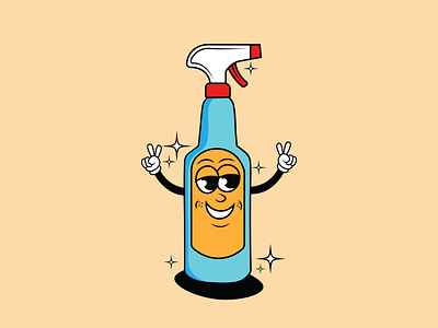 Spray Bottle Cartoon Character Cleaning Maid Service Mascot bottle brand design branding clean cleaner cleaning cute fun funny graphic design happy illustration illustrator logo maid visual identity